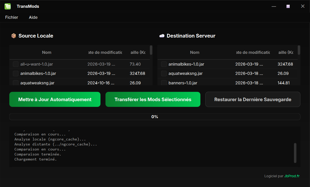 Interface de comparaison TransMods
